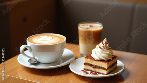 Assorted Coffee Drinks and Layered Dessert Beverages in a Cozy Café
