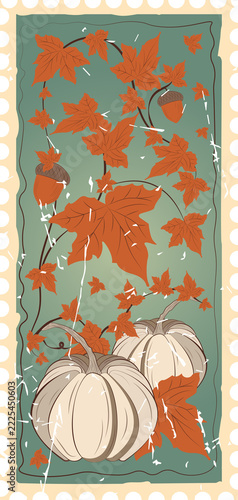 Retro Autumn Vertical Greeting Card with Pumpkins