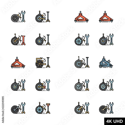 Set of Car Maintenance and Tire Repair Icons
