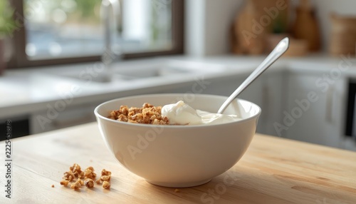 Healthy Yogurt Breakfast Bowl with Fresh Blueberries and Fruit Toppings