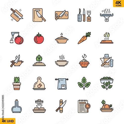 Set of Colorful Cooking and Kitchen Preparation Icons