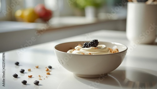 Healthy Yogurt Breakfast Bowl with Fresh Blueberries and Fruit Toppings