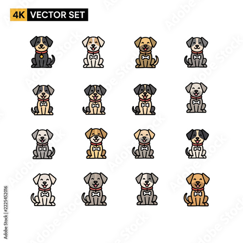 Set of Cute Adorable Puppy Dog Illustrations with Different Breeds and Colors