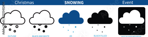Christmas Snowing Cloud Icon Set in Outline Solid and Flat Styles Vector Illustration on a transparent background 