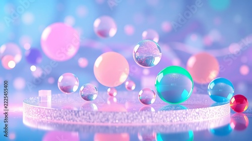 Colorful 3D Glass Orbs on a Pastel Glassmorphism Background