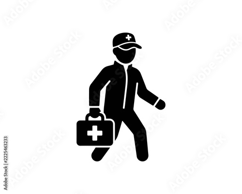 Paramedic icon featuring medical worker carrying first aid kit for emergency services and healthcare UI