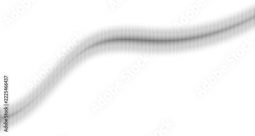 A curved band of black halftone dots crosses a white background, widening near the left side and narrowing toward the upper right.