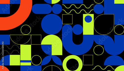 Modern Memphis background with energetic shapes arranged across dramatic negative space