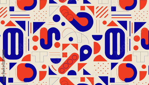 Vibrant Memphis style artwork combining geometric shapes with energetic visual flow