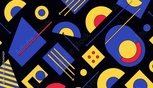 Playful Memphis inspired wallpaper with vibrant forms and contemporary graphic balance