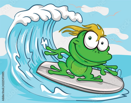 Canvas Print Surfing Cartoon Frog Character Vector Graphic