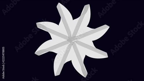 Minimalist 3d star shape with light gray shading on dark background