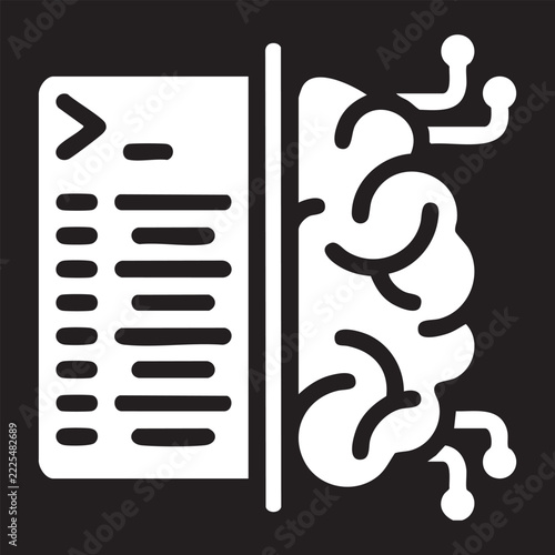 Artificial Intelligence AI Coding Brain and Code Window Icon Set in Outline Solid and Flat Styles Vector Illustration on a transparent background 