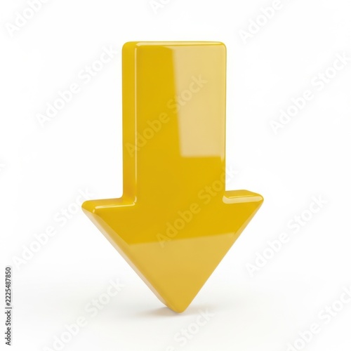 Yellow downward direction arrow sign 3d render