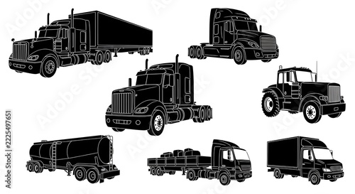 Truck set showing various heavy vehicles for cargo transport