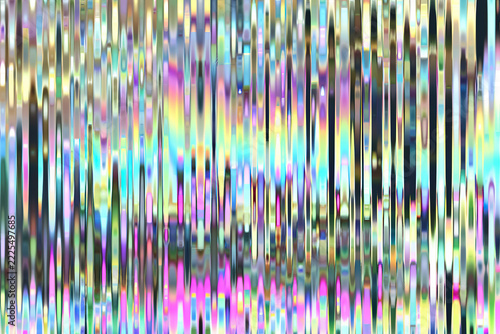 Abstract vertical streaks of iridescent color across a reflective surface. Prismatic digital texture. Modern technology and innovation concept. Futuristic background for creative design