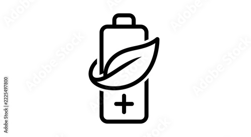 Battery icon with a leaf for eco friendly energy on white background