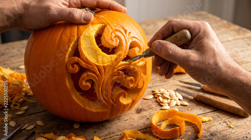 Artisanal Pumpkin Carving Close-Up