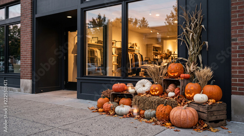 Halloween Pumpkin Display at a Boutique Storefront