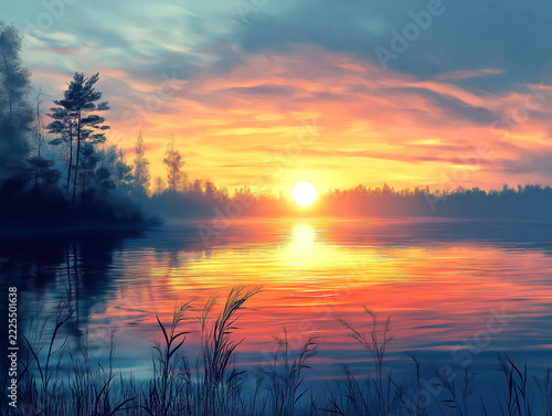 Calm Water Reflecting the Radiance of a Glowing Sunrise