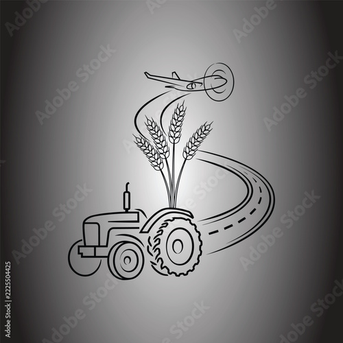 Agriculture transportation and delivery concepts with tractor plane and wheat.