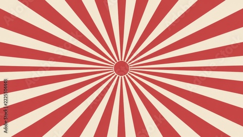 Muted red and cream radial sunburst with a small central circle on a wide bac...