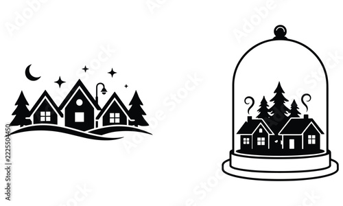 Christmas Charming Village Winter Scene Collection Icon.
