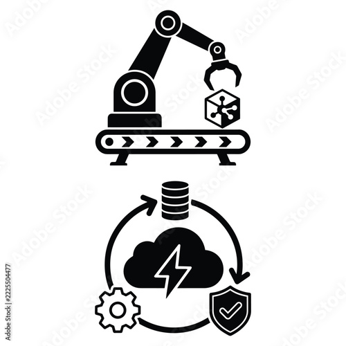 Industrial automation robot arm and cloud computing icon.