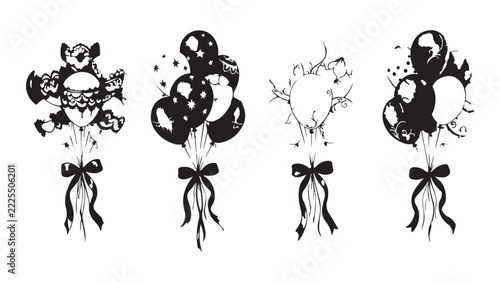 Black and White Balloons Party Bunch Vector Design and Illustration Featuring Festive Celebration Elements and Ribbons