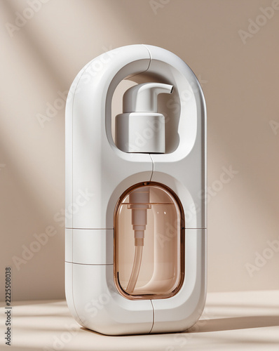 Refillable Cosmetic Serum Bottle with Sculptural White Protective Housing