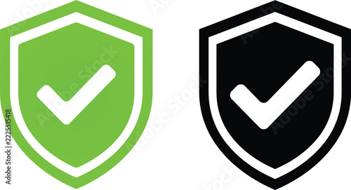 Shield check mark icon set featuring green and black security symbols for web interface design