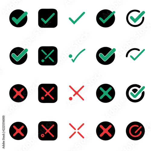 Minimal Yes No Icons set with Green Tick Mark and Red X Symbol vector file