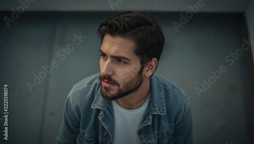 A man with a beard wearing a denim jacket, likely a casual outdoorsy person