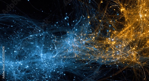 Glowing fiber optic particle collision background
