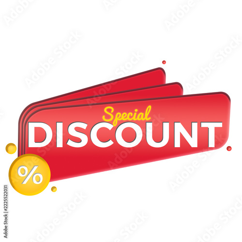 Red discount banner with special offer and yellow percent icon