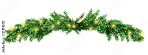 Christmas garland decorated with glowing fairy lights isolated on transparent background