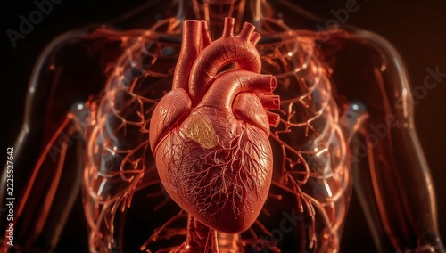Human heart in transparent body