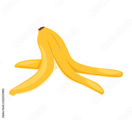 Banana peel icon on white background, yellow fruit skin symbol for slippery hazard, compost concept. vector illustration