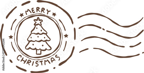 Vintage Christmas Tree Mail Postmark Cancellation Stamp Hand Drawn Illustration