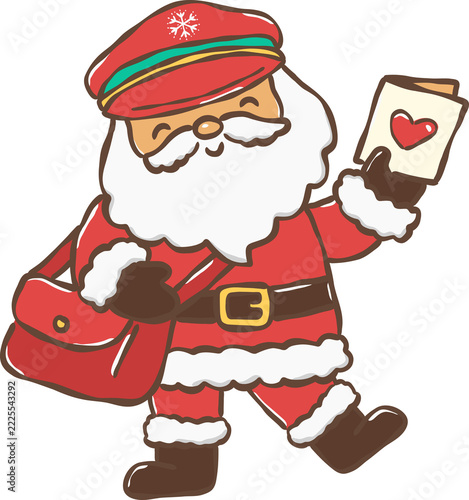 Cute Santa Claus Postman Delivering Christmas Letter Hand Drawn Illustration