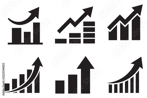 Business growth and financial success arrow chart vector icon set.