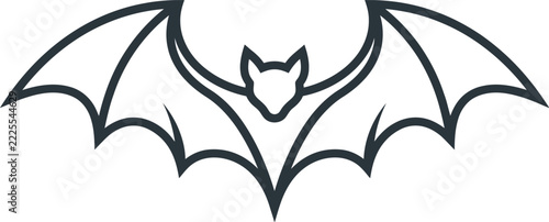 Bat silhouette with outstretched wings against a white background