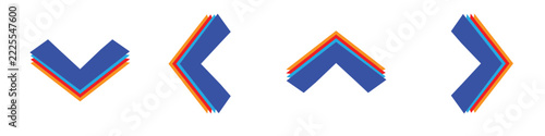 Colorful Geometric Chevron Arrows with Layered Blue Red and Orange Shapes