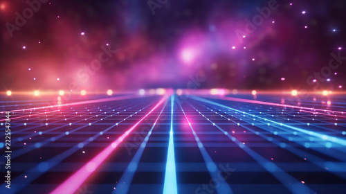 Retro Futuristic Album Cover with Neon Laser Grid Design