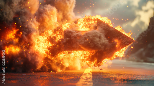 Dynamic Explosion Simulation with Arrow Sign in Visual Rendering