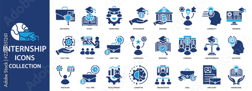 Internship icon set collection. Containing design Job Search, Study, Scholarship, Skill, Capability