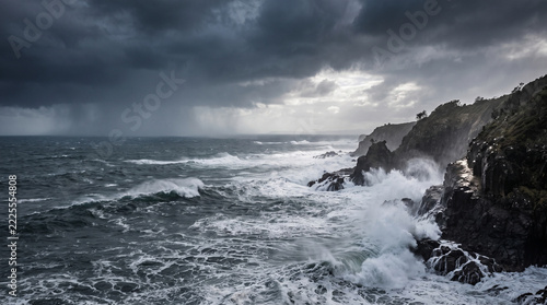 Dramatic Ocean Storm with Powerful Waves and Dark Clouds