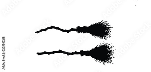 Witch Broom Traditional Rustic Twig Broomstick Isolated Transparent Background for Halloween Decorations and Fantasy Themes