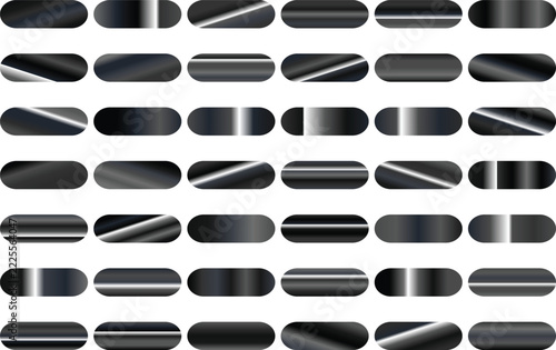 Collection of Set of Dark Metallic Silver Gradient Textures and Shiny Chrome Web Buttons for Modern UI Design Elements and Graphic Projects