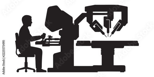 Surgeon Operating Via Robotic Telesurgery Console Medical Silhouette